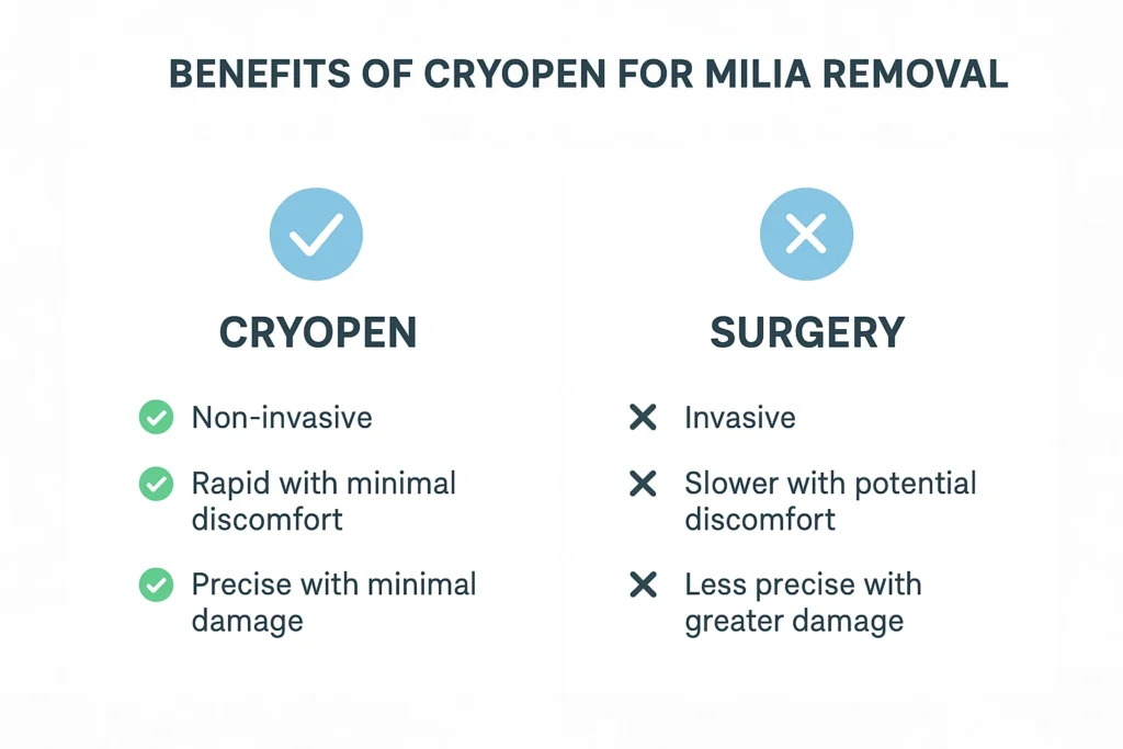 Benefits of cryopen for milia removal Bishop's Stortford compared to surgical treatments.