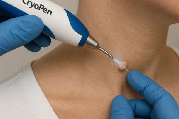 Person receiving cryotherapy Bishop's Stortford for skin tag removal