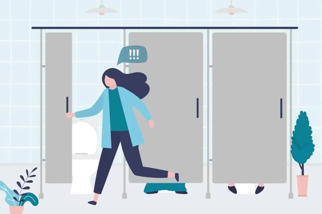 graphic of Urine incontinence Bishop's Stortford woman running to the toilet.