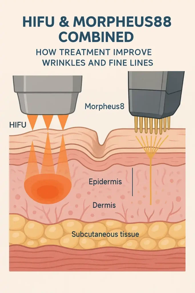 Diagram showing HIFU & Morpeus8 Bishop's Stortford and the benefits for reduction in wrinkles and fine lines
